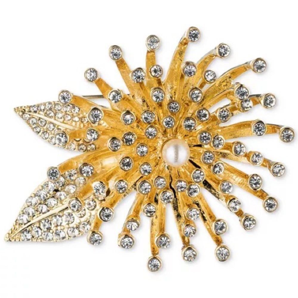NIB ANNE KLEIN Gold-Tone Crystal Flower Burst Pin